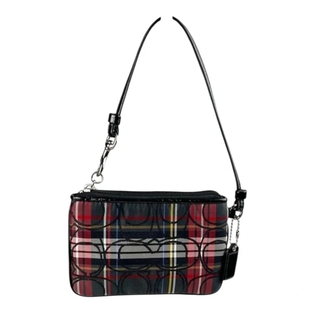 Coach Poppy Tartan Plaid Wristlet Black Red  Graffiti Patent Leather Y2K Vintage